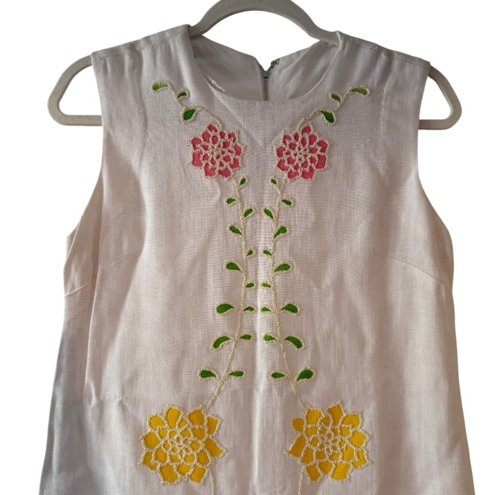 Vintage 1960s Beaded Floral Shift Dress – Size Apx  XS/S - Picture 3 of 8
